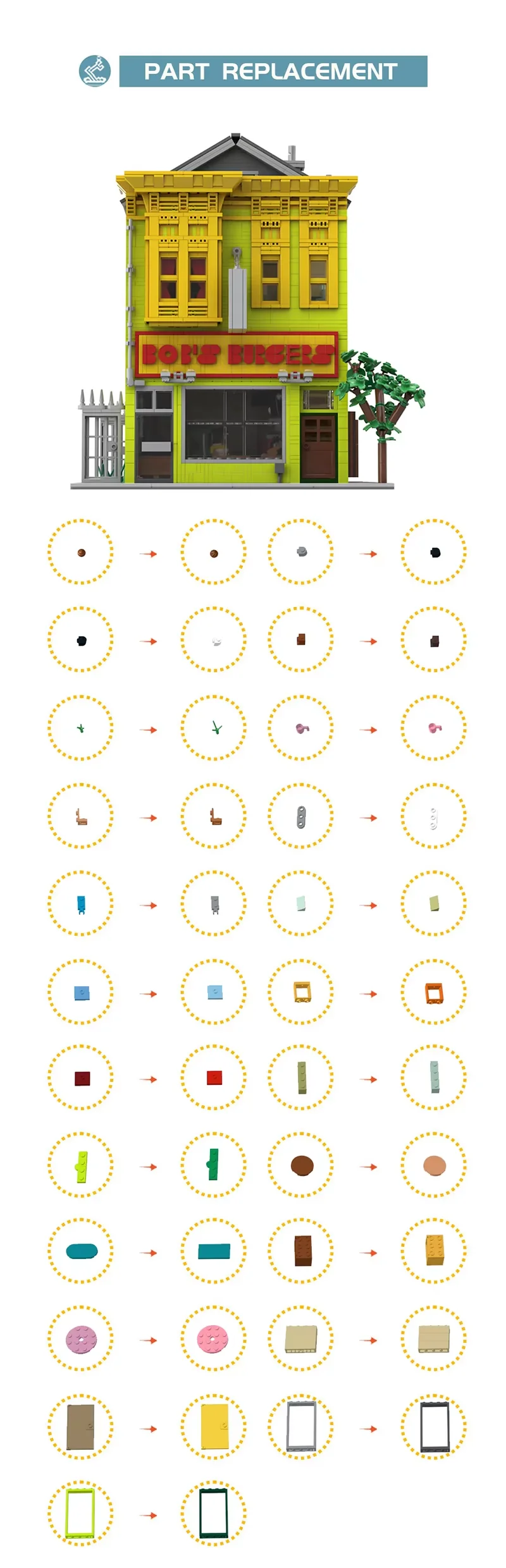 Bloques MOC ciudad arquitectura Modular Anime Bobs Burgers casa modelo Kit de bloques de construcción vista a la calle juguetes creativos DIY regalos para niños