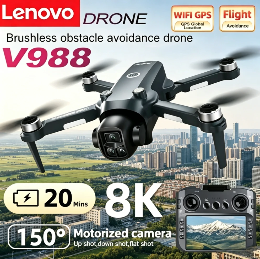

Lenovo Professional V988 Drone 8K HD Dual Camera Remote control with large screen 5G WIFI FPV Foldable Quadcopter RC Dron