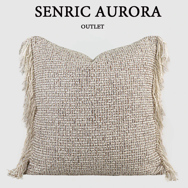 

Luxury Cushion Cover 50x50cm Caramel Texture Tassel Style Square Pillow Case On Both Sides For Home Hotel Bed Living Room Sofa