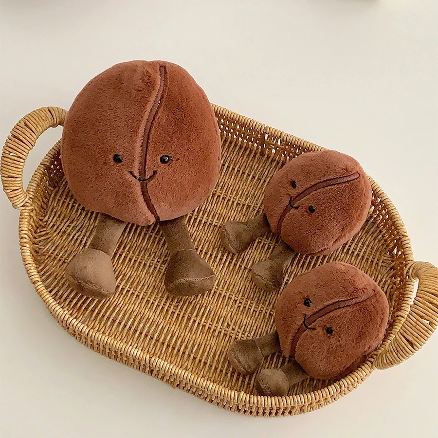 Jellycat Simulierte Kaffeebohnen-Plüschtiere, weiche Puppe, braunes Kaffee-Essen mit Fuß, bezauberndes Plüschtier, Heimdekoration, Weihnachtsgeschenke, Mädchen
