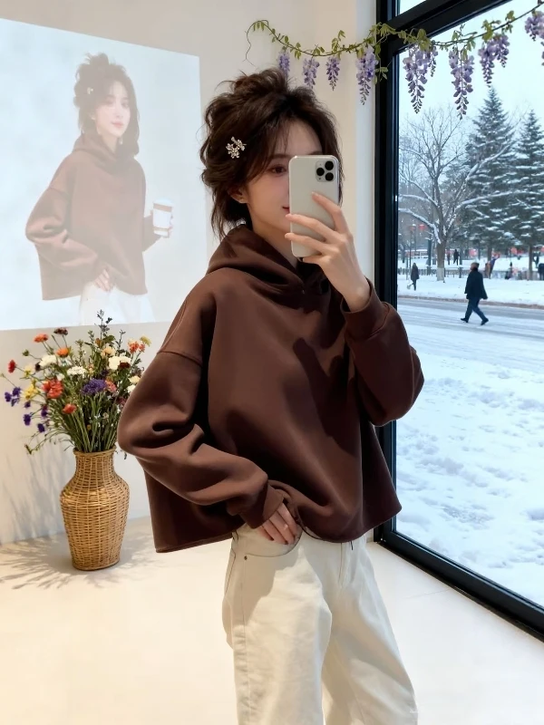 

Весенняя женская толстовка 2026 года, свободного кроя, с капюшоном, больших размеров, для полных женщин, в корейском стиле, для повседневной носки, ветрозащитная