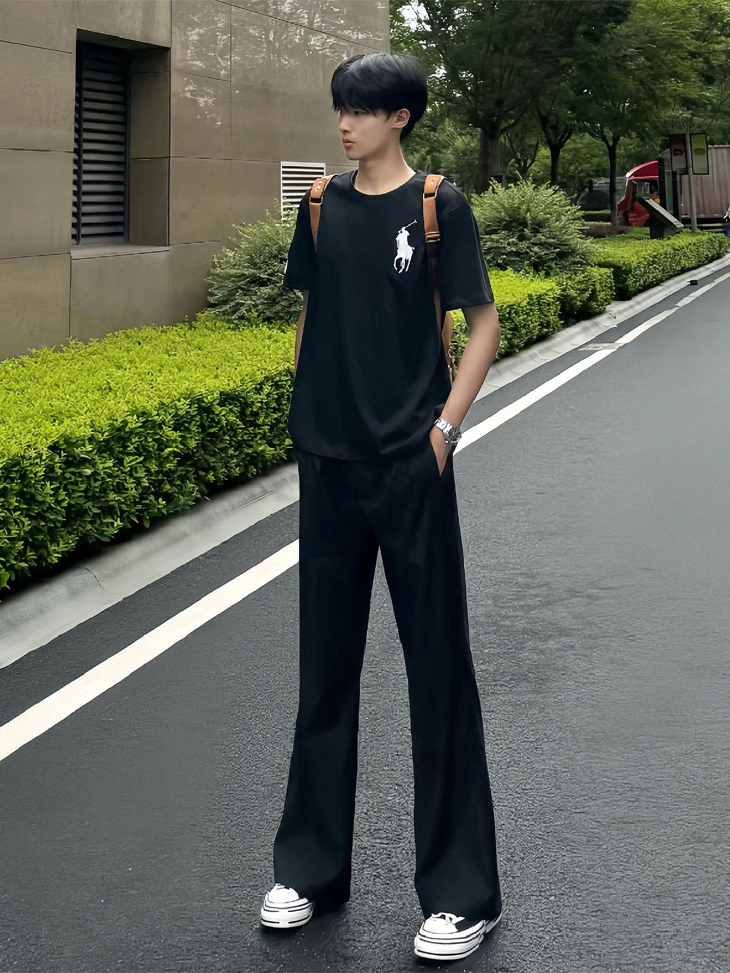 

Bla American Sle Micro Flared Casual Pants Men's Summer Thin Drapey High-End Feeling Ice Silk Slim Straight Leg Trousers