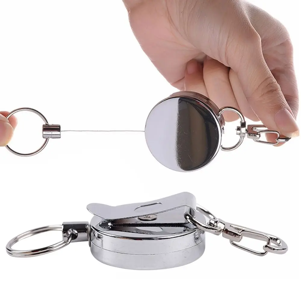 Portable Stretching Rope Elastic Keychain Badge Reel Metal Safety Burglar Trinket ID Card Holder Key Buckle