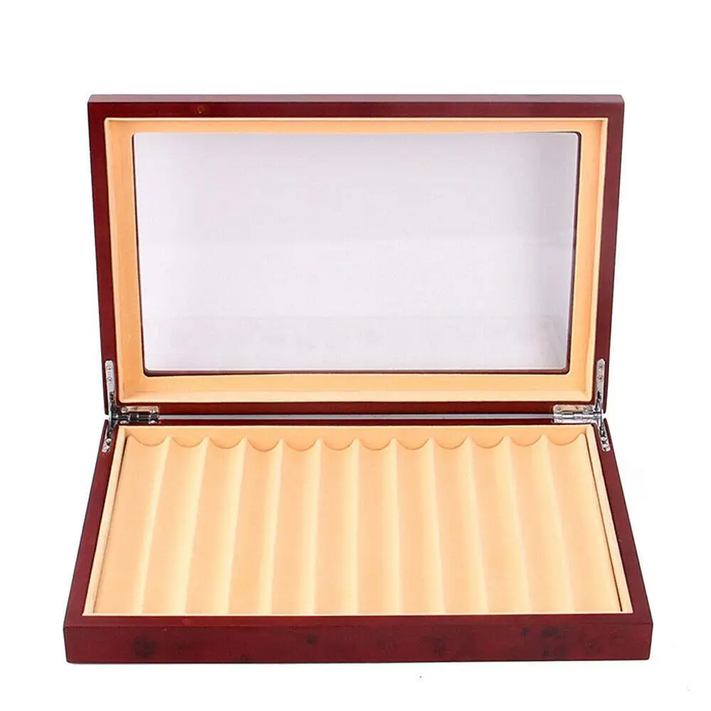 Caja expositora de bolígrafos con 12 ranuras, caja organizadora de bolígrafos de madera con patrón especial, vitrina de colección de bolígrafos con ventana superior de cristal, Colle de bolígrafos de lujo