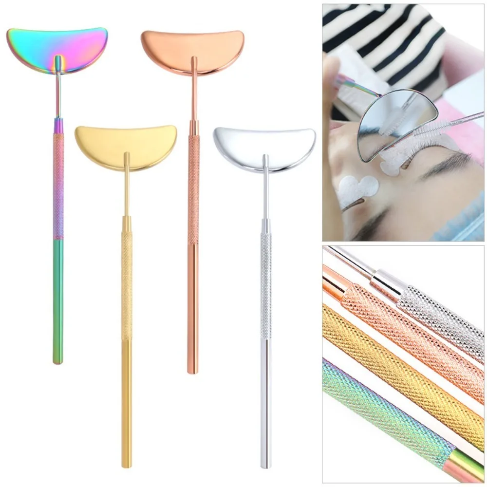 Überprüfung falscher Wimpern Wimpernverlängerungsspiegel Halbkreis Edelstahl langer Handspiegel abnehmbares Beauty-Tool-Zubehör