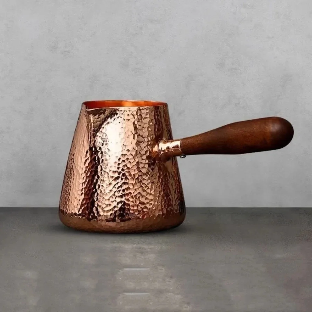 Pure Copper Latte Pitcher, Milk Jug with Wooden Handle, Kettles Hammer, Handcraft Drinkware, Tableware, 500ml