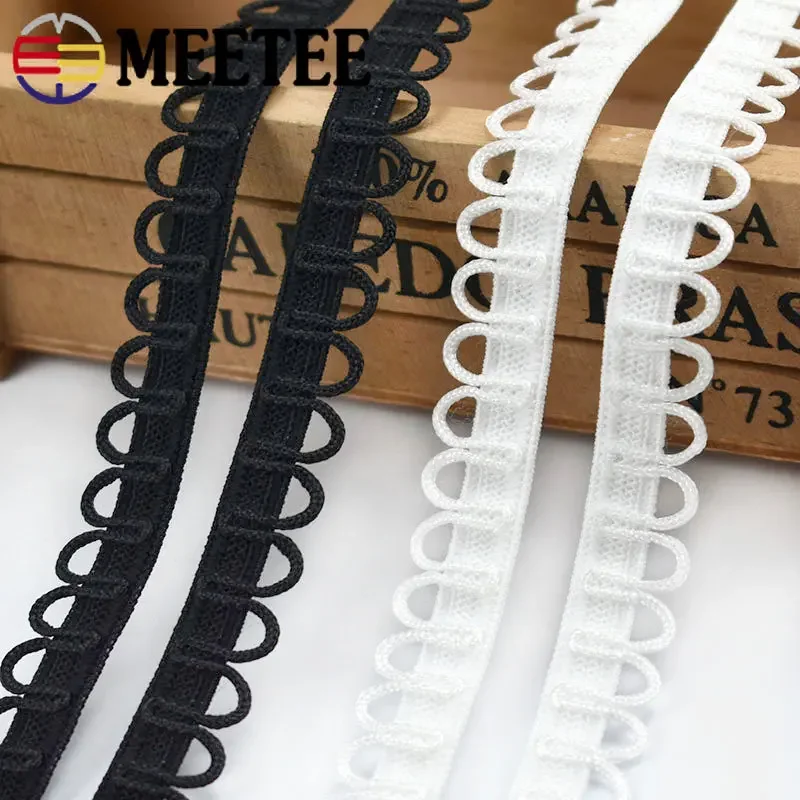 Meetee 5/10M Nylon Elastic Band for Sewing Stretch Collar Buttons U-wave Lace Trim Ribbon Dress Wedding Strap DIY Accessories