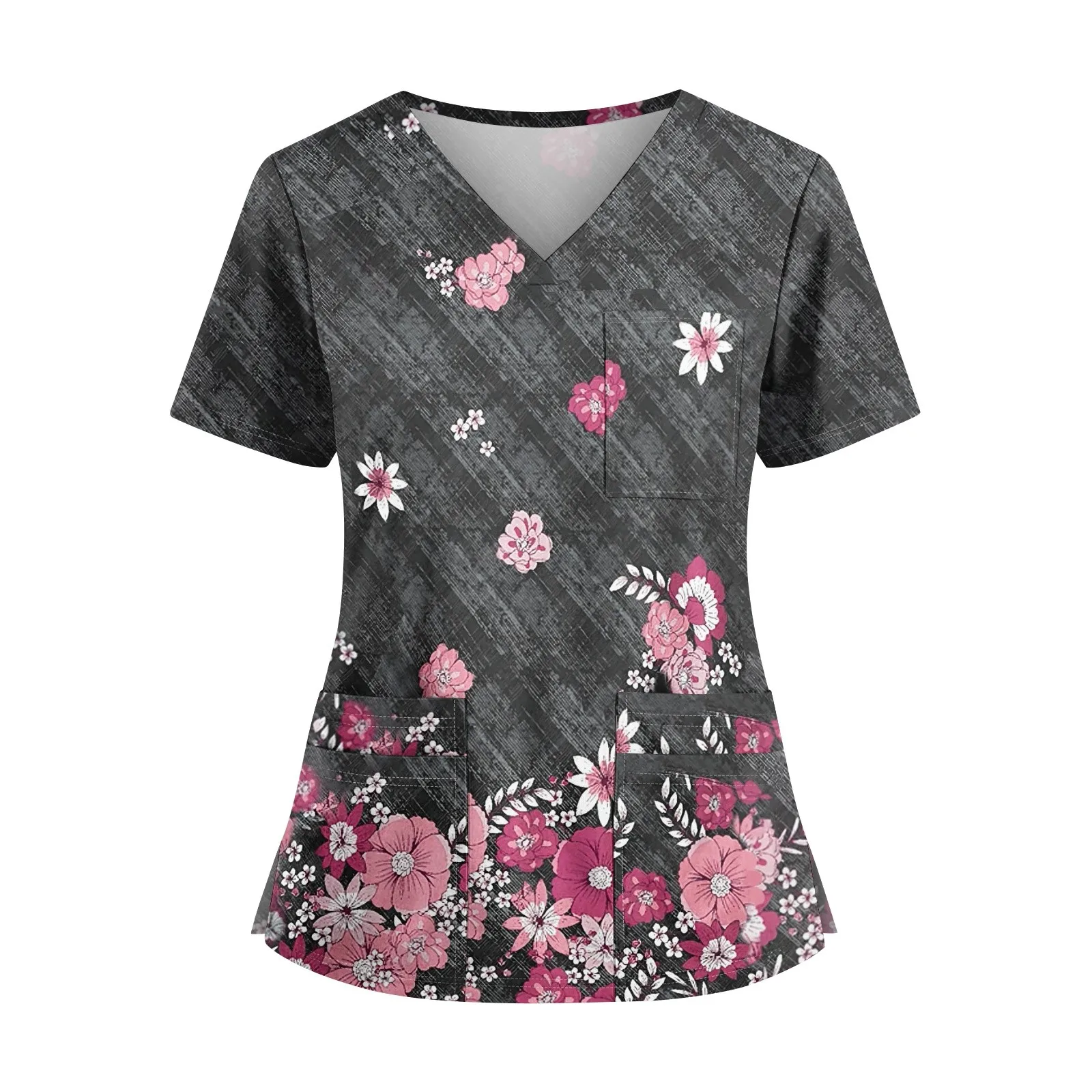 High Quality Women's Cross V-Neck Print Short Sleeve Workwear Comfortable Printed Scrub Working Uniform Tops Daily Casual Tops