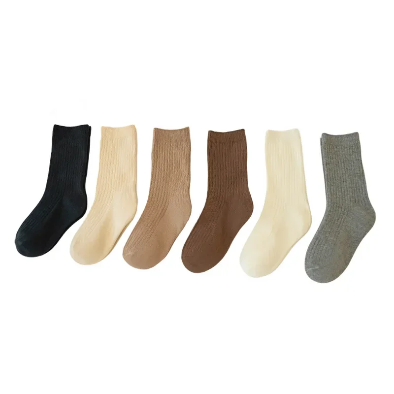 1 Pair Kids Boy Girl Sock Simplicity Beige Coffee Color Calf Sock for Toddler Spring Autumn Soft Cotton Children School Sock