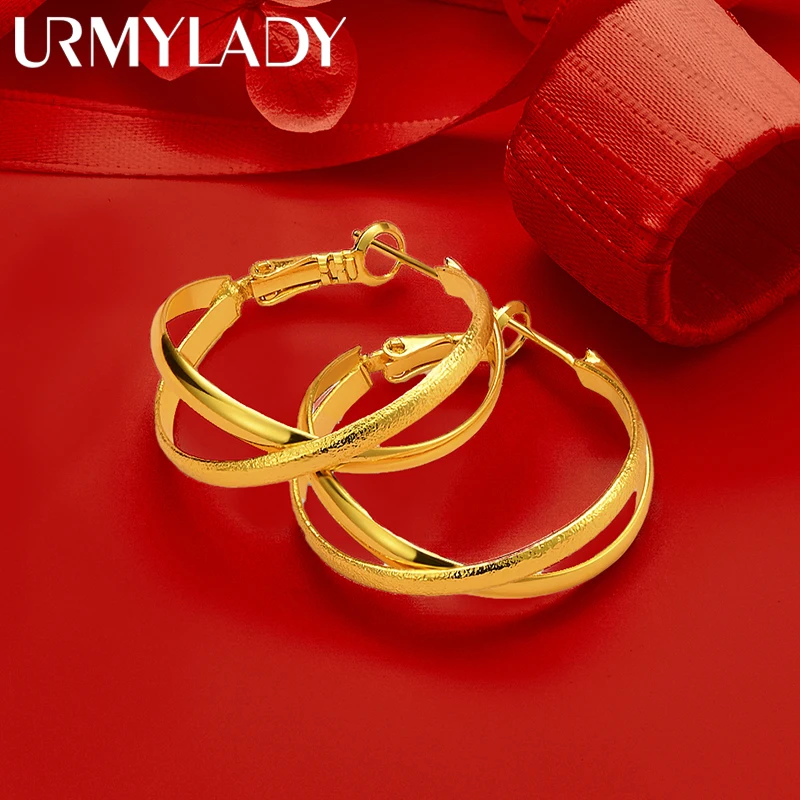 

URMYLADY стерлингового серебра 925 пробы 28 мм гладкие матовые серьги с двойным кругом для женщин роскошный обруч для свадебной вечеринки модные очаровательные ювелирные изделия