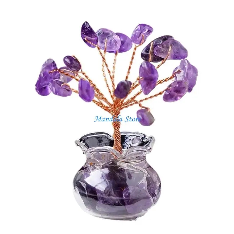 

U2JC Crystal Money Tree Decoration Exquisitedly for Inviting Good Fortunes Figurine