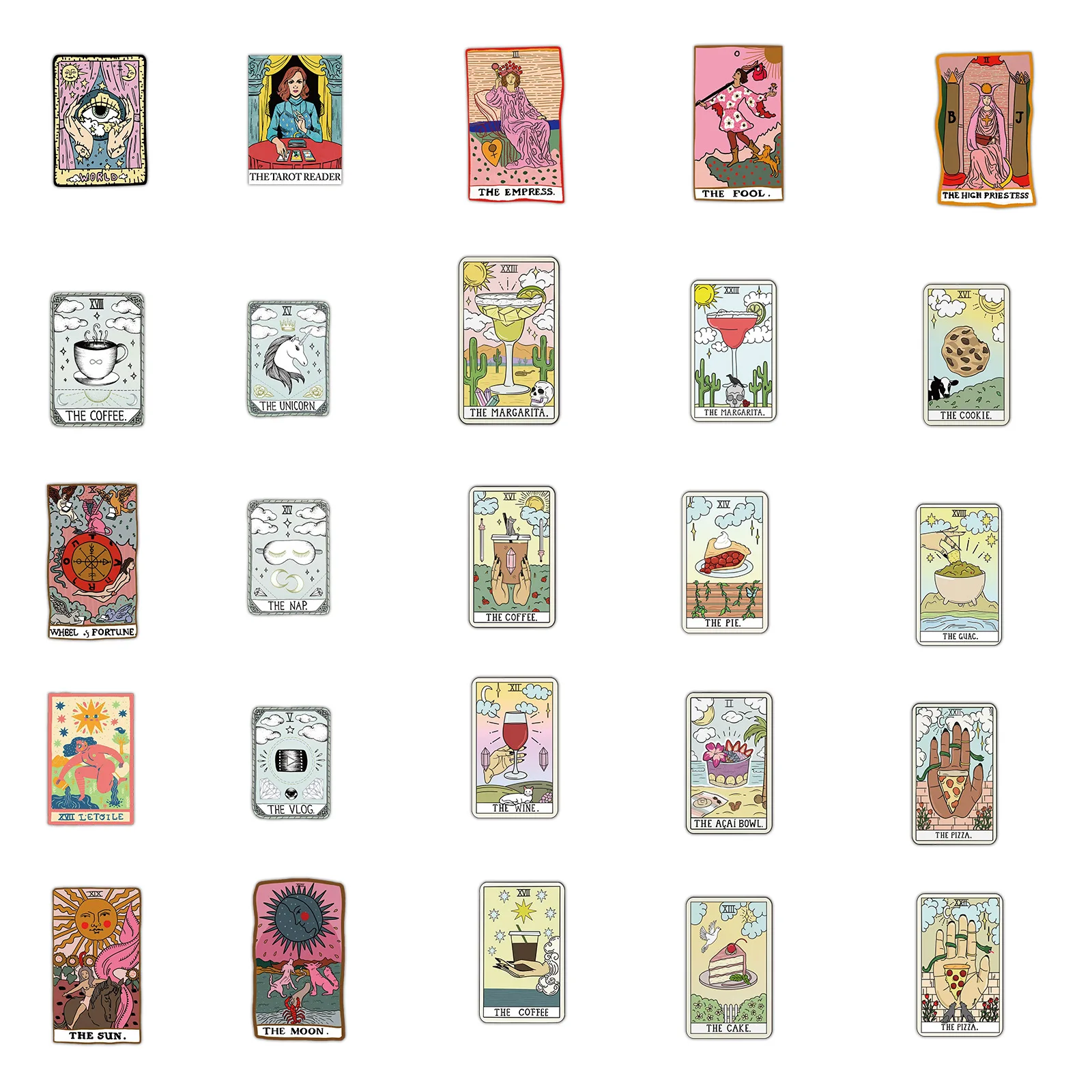 Pegatinas de cartas de Tarot Retro de dibujos animados, calcomanías de grafiti estéticas, impermeables, para equipaje, monopatín, cuaderno, coche, 10/30/50 piezas