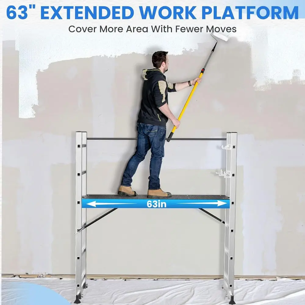 Portable Aluminum Scaffolding Platform & Ladder, Height Adjustable Work Platform, for Scaffold Tower, Ladder Stool & Work Bench