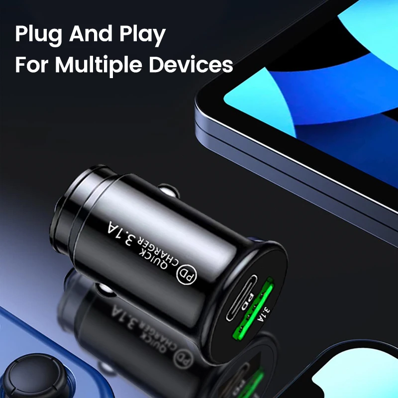 Mini USB Car Charger Quick Charge 3.0 PD 20W Car Lighter Slot Fast Charging Charger For iPhone Huawei Xiaomi Mi Type C Phone