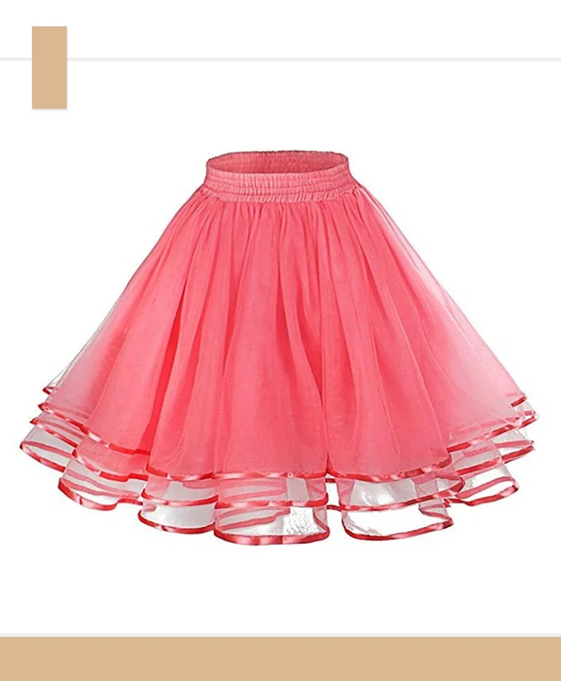 14 Farben Damen Petticoat Tutu Unterröcke Krinoline 50er Jahre Drei Schichten Band Gaze Tüllrock Vintage Braut Slips Rockabilly – Detail 4