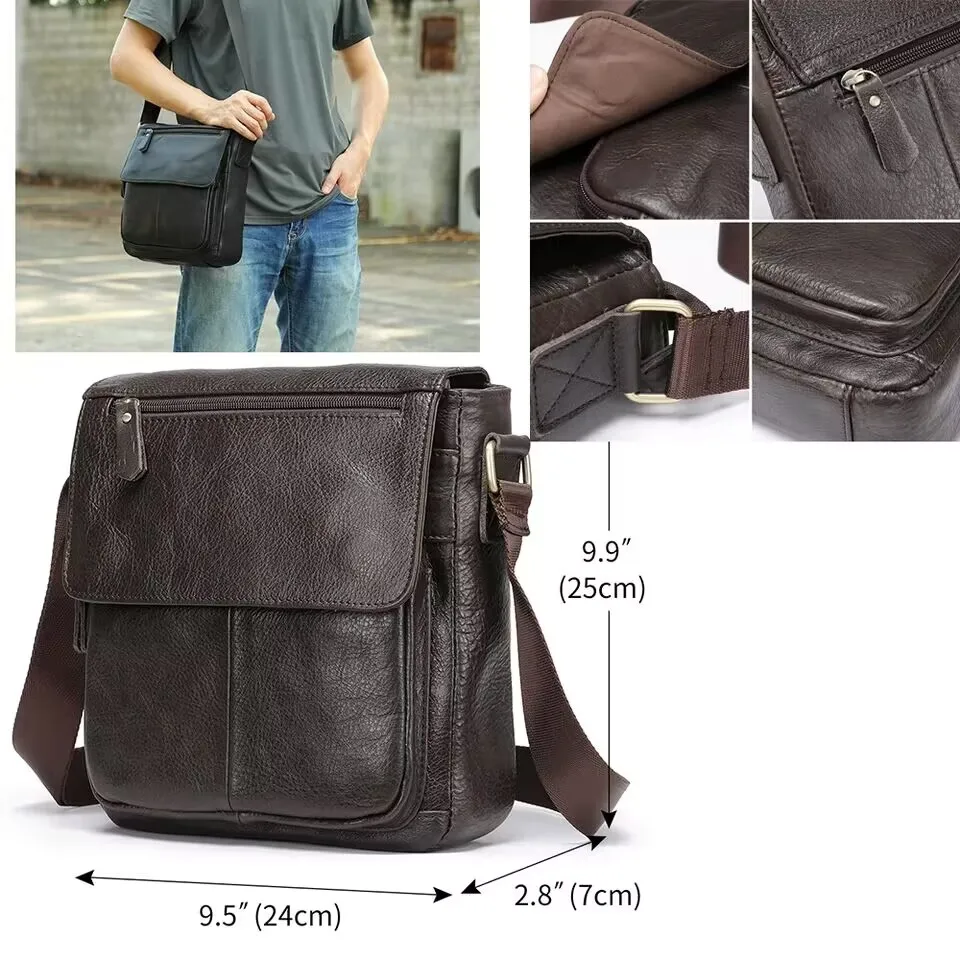 Imagem -06 - Bolsa de Ombro de Couro Genuíno para Homens Bolsas Casuais do Mensageiro do Escritório Bolsas Crossbody Nova Moda