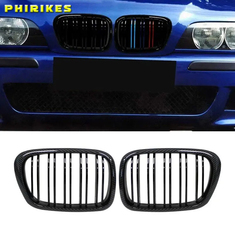Für BMW E39 5er Serie 525 528 1997-2003 Vorderer Stoßfänger Nierengrill Ersatz Doppelschicht-Grill Hochglanz Schwarz