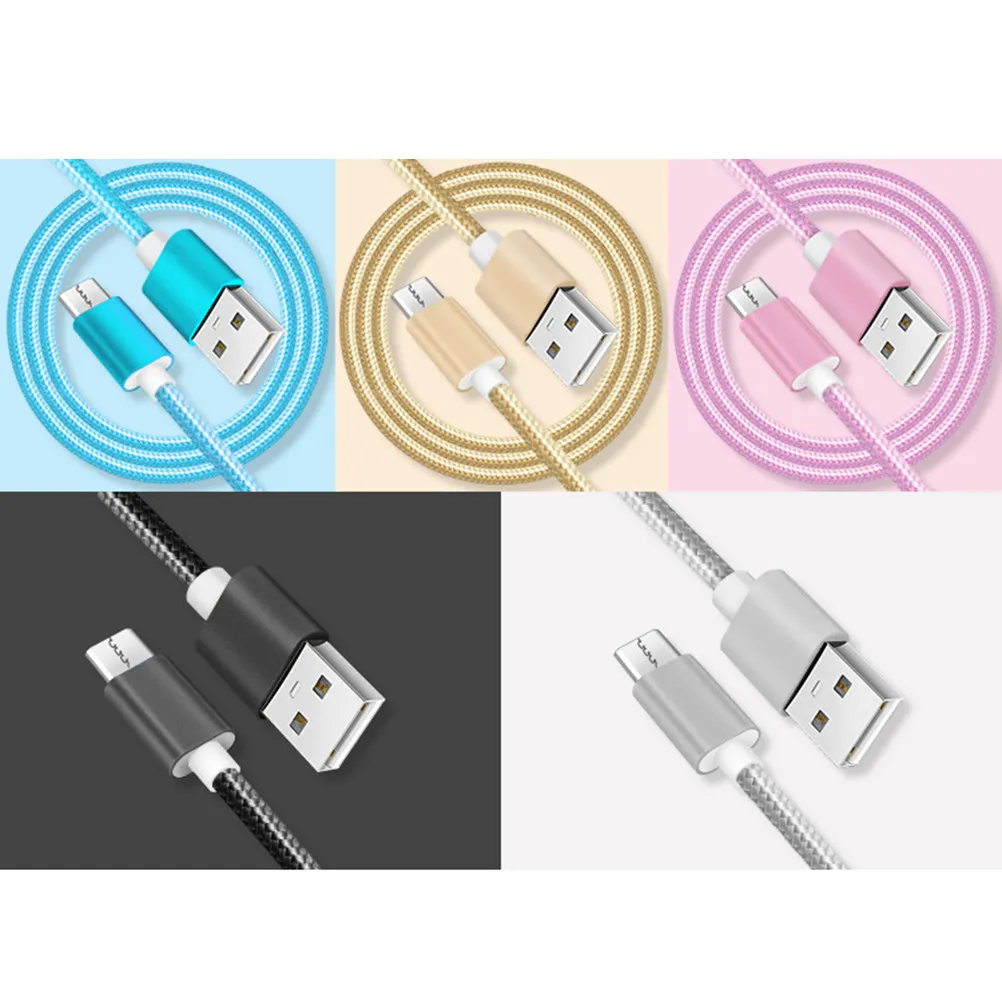 3Pcs USB Type C Nylon Data Cable Fast Charge Cable Braided Anti-Break Charging Line Compatible with Cellphones Tablets Digital