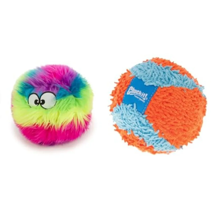 

Игрушка для собак Furballz Squeaky Plush Ball с технологией защиты от разгрызания - Rainbow Large и Chuckit! Игрушка для собак для игры в Fetch Ball, 4,75 дюйма, оранжевая