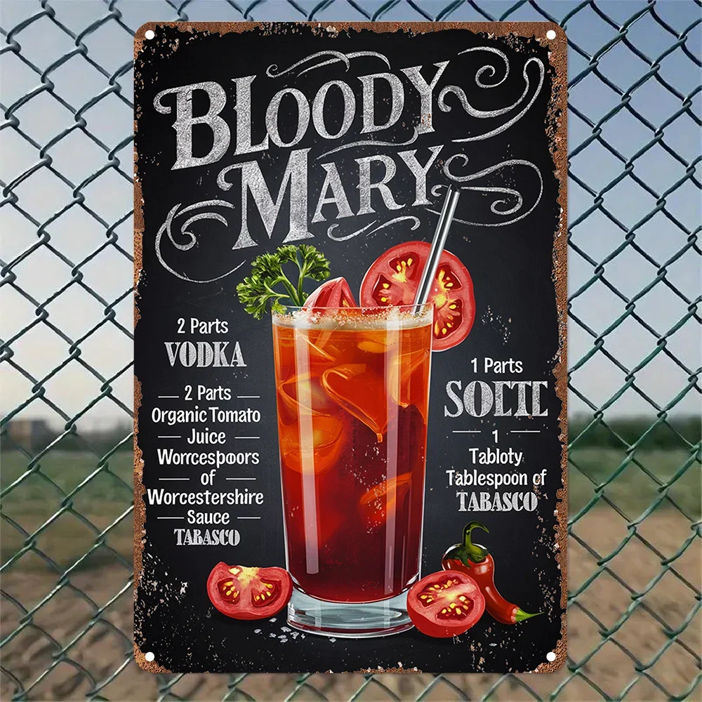 Letrero de metal para receta de cóctel de Bloody Mary, arte de pared de hierro retro, resistente al agua y duradero, fácil de colgar, perfecto para el hogar, bar, cafetería