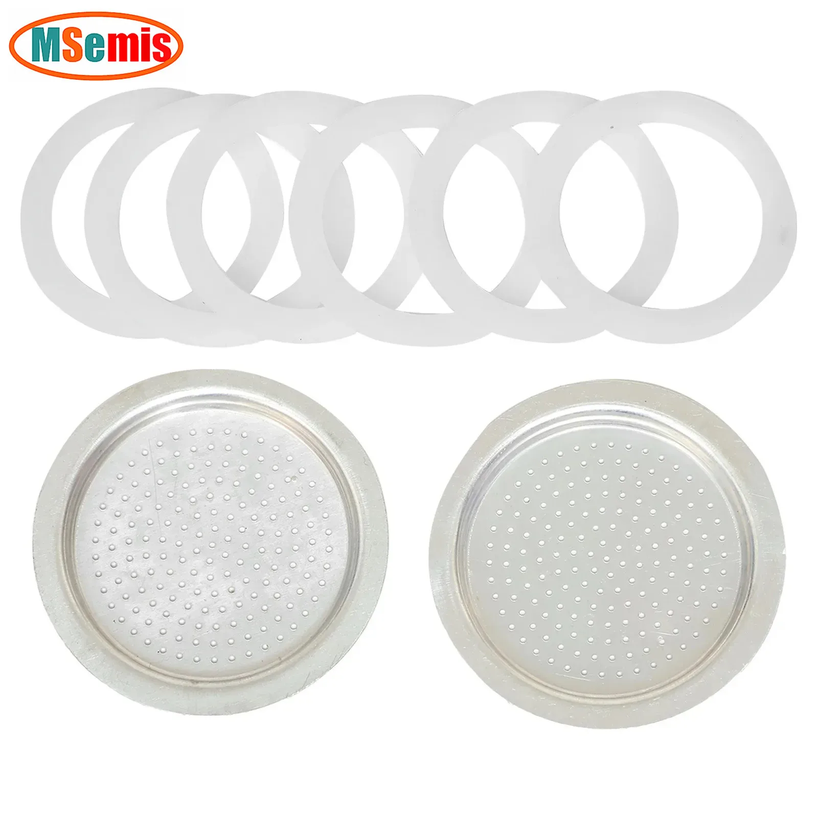 Coffee Maker Replacement Parts 2 Pcs Filter with 6 Pcs Silicone Gasket Seals for Octagonal Aluminium Moka Pot