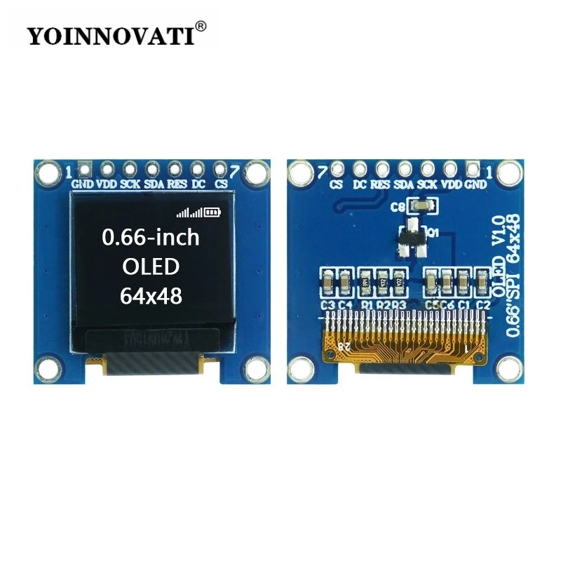 0.66-inch OLED Display Module SSD1315 64x48 SPI Monochrome White - 7-Pin Low Power COG Small LCD Screen Module