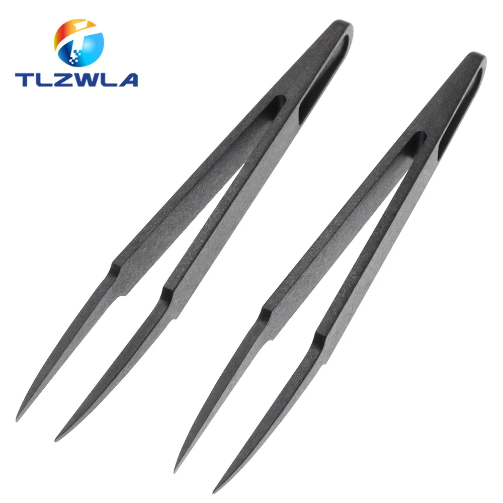 1PCS New Anti-static Plastic Tweezer Heat Resistant Repair Tool Portable Black Straight Bend 93303 Tweezer