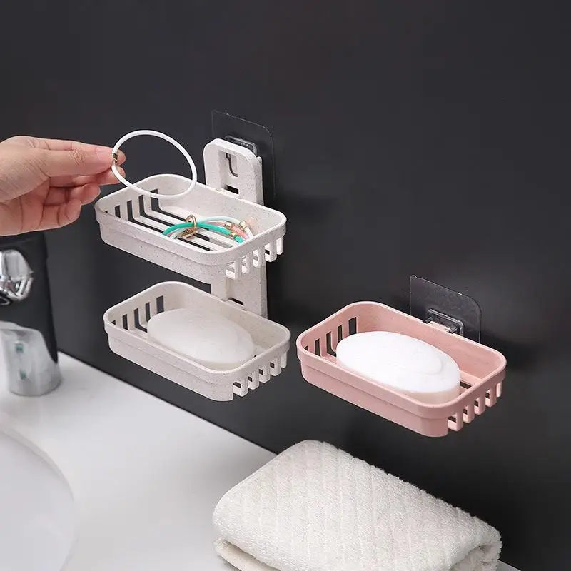 Wheat Straw Non-trace Stick Soap Box Bathroom Suction Cup No-punch Soap Holder Wall-mounted Soap Box Soap Holder Drainage