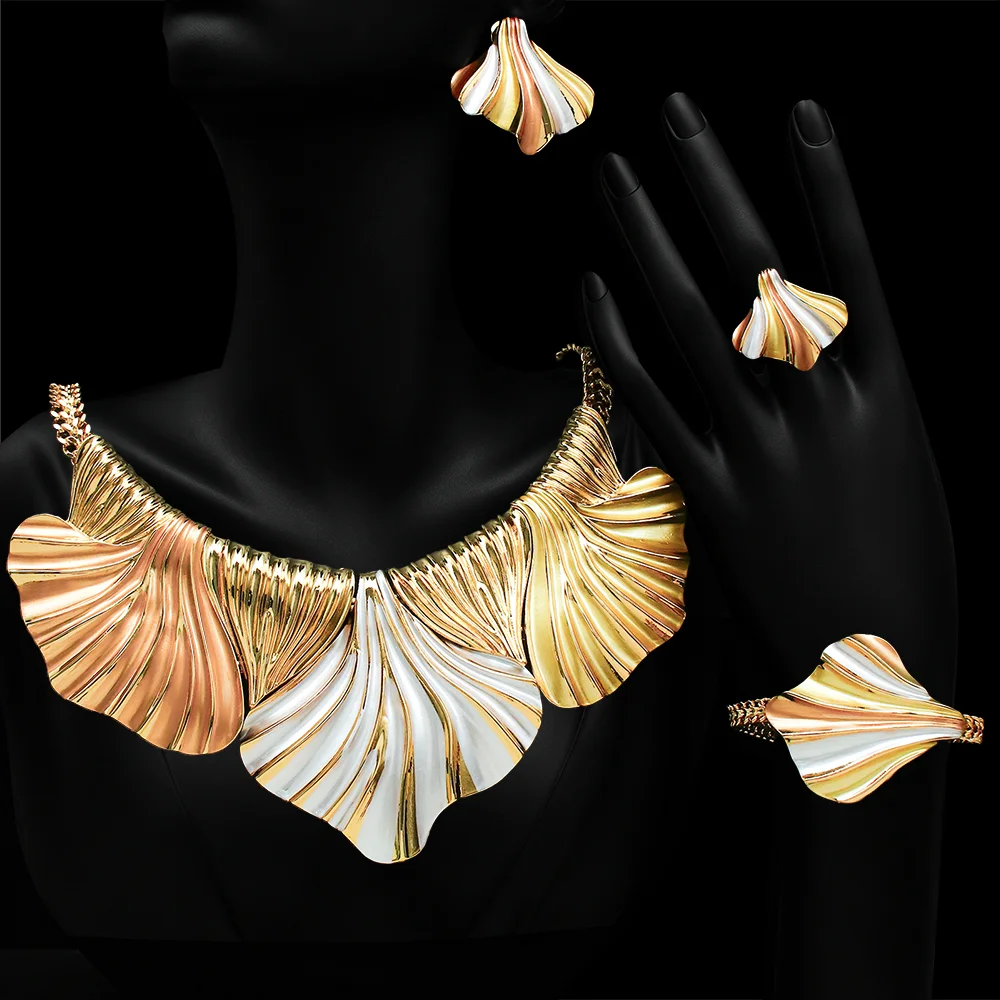 Large size jewelry Set 18K Gold Plated Women's Wedding Party Banquet Necklace Set Light Weight Bold Jewelry Sets