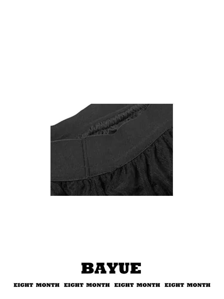 Dark Style Versatile Black Skirt Elastic Waist Long Net Heavy Work Multi-Layer Half Body Skirt City Commute Ladies Standard Fit