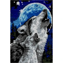 Wolf Tapestry with Pre-Printed Pattern Latch hook rug kits for adults button pad package animals DIY carpet Handmade