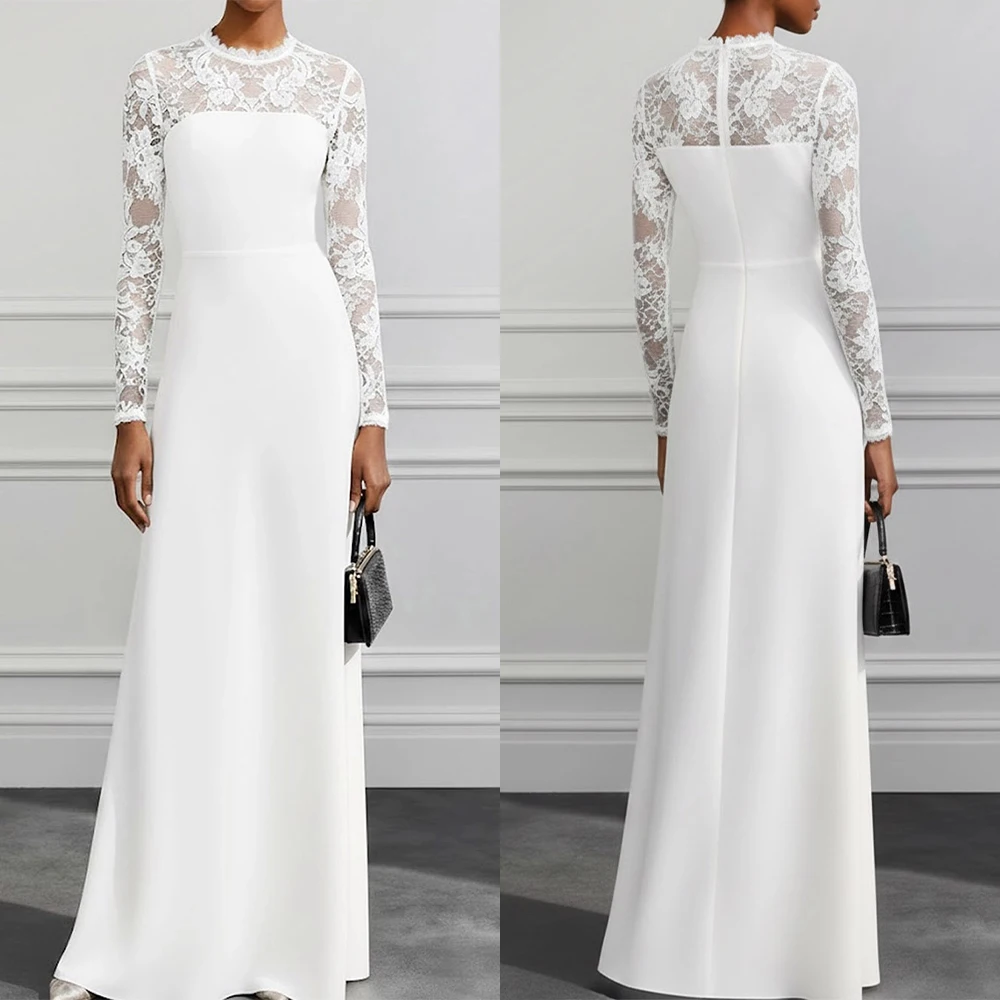 Customized O-neck Lace Floor Length Vestidos Para Bodas Mujer Invitada Dresses for Women Party Kleider Damen Elegant فستان احمر