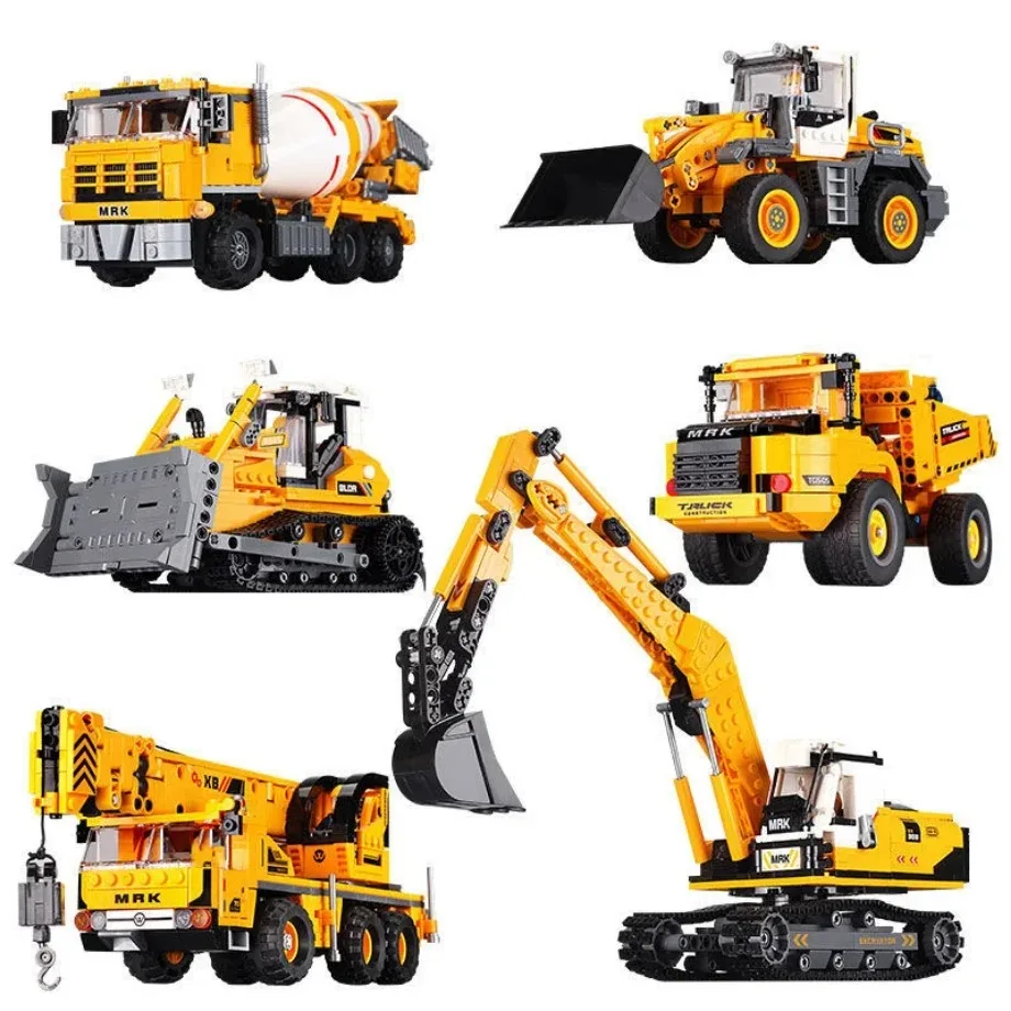 

City Idea Construction Machinery Building Blocks Self dumping Trucks Forklifts Cranes Excavators Bulldozers Children's Toys Gift