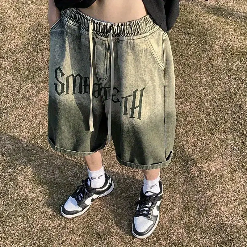 

Washed Gradient Jeans Style Loose Straight Denim Shorts Ins Trendy Brand Daddy Wide-leg Pants All-match Casual Five-point Pants