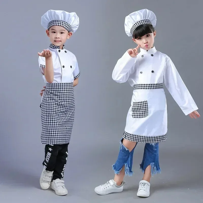 Kids Chef Uniform Cooking Workwear School Uniform for Boys Girls Kitchen Cosplay Party Chef Coat