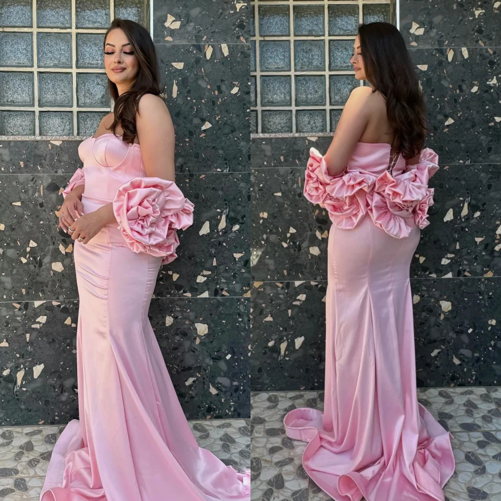 Vestido de noche formal con pliegues de satén, corte en A, sin tirantes, a medida, vestidos largos