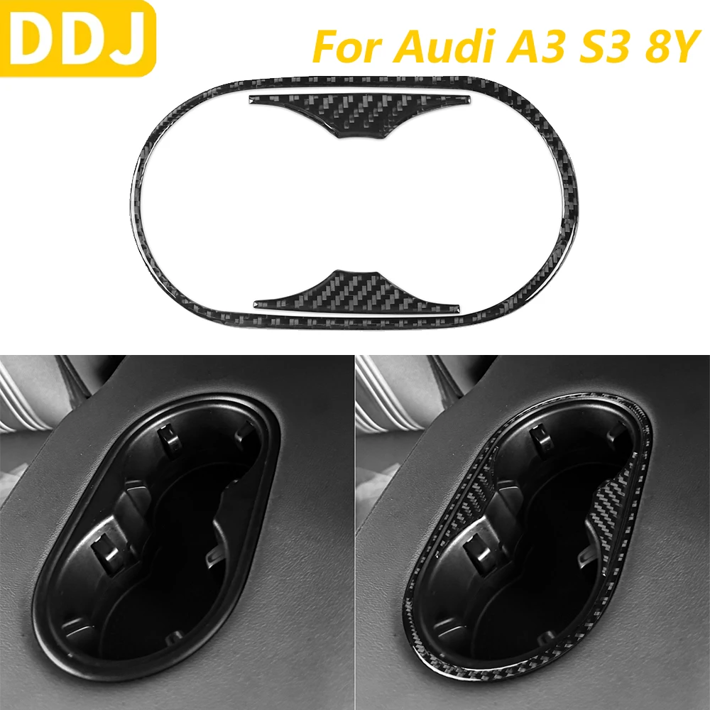 

Для Audi A3 S3 8Y 2021-2025 задний подлокотник из углеродного волокна, держатель для чашки с водой, панель, декоративные автомобильные аксессуары, декоративная наклейка