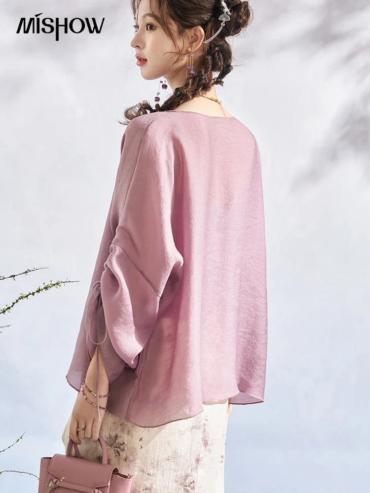 MISHOW Sunscreen Shirt  Separately 2024 Summer Lyocell Fabric Chinese Loose Sleeves Pleated Lantern Sleeve Cardigan MXD12W0323