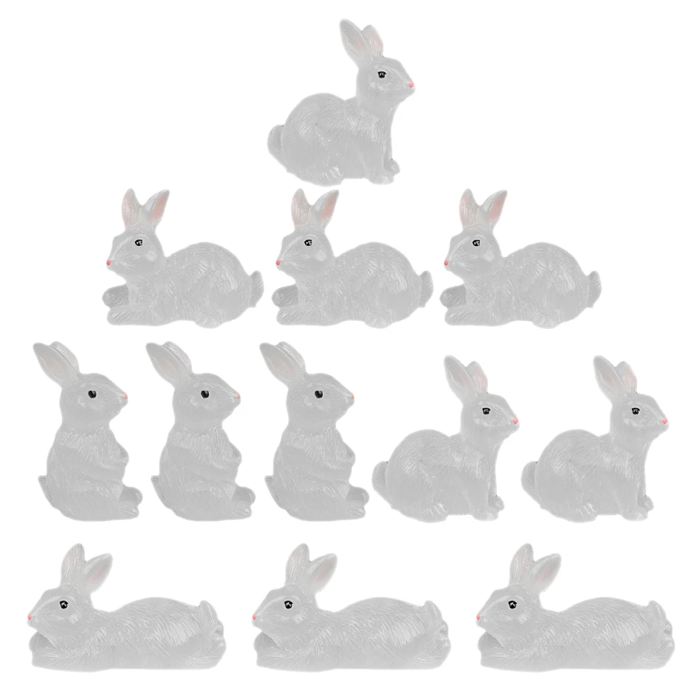 

12 Pcs Rabbit Figurines Mini Resin Sculptures Luminous Car Garden Decor White Bunny Ornaments Desk Micro Landscape