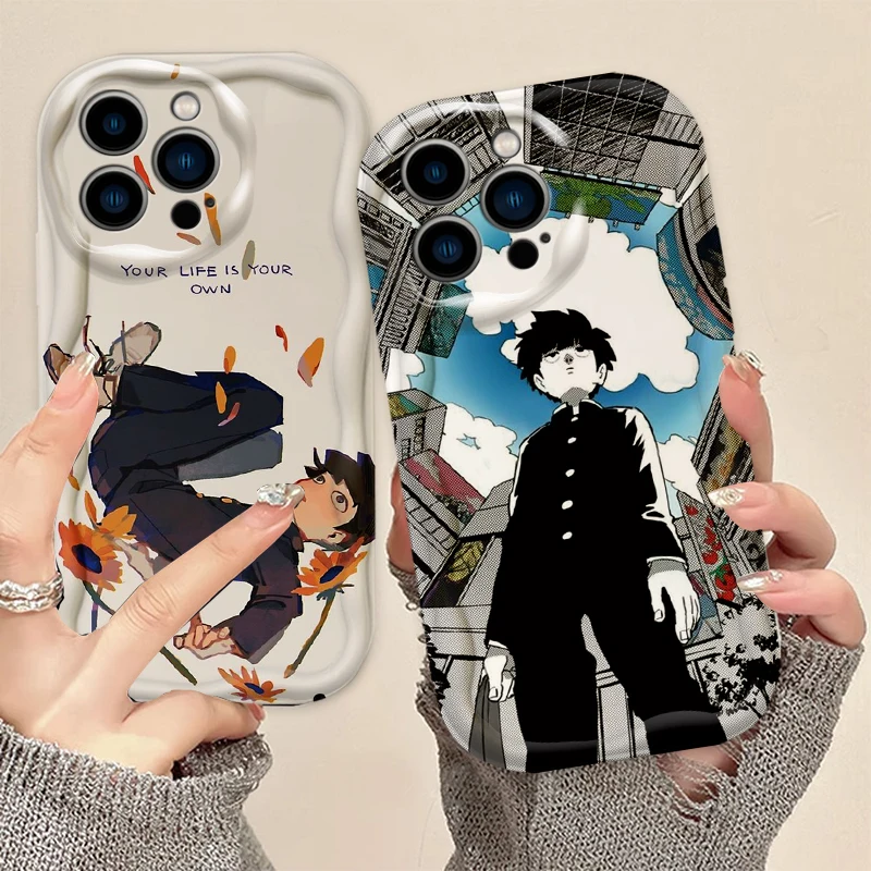 Mob Psycho 100 Cover For Apple iPhone 15 14 13 12 11 Pro X XR XS Max Plus 8 7 Plus SE Wave Oil Phone Case