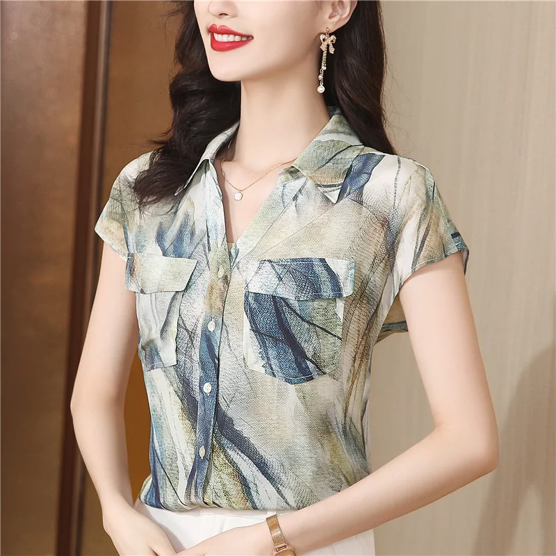 New elegant floral shirts fashion printing womens blouses 2023 Spring Summer casual daily ladies shirts Tops blusa mujer