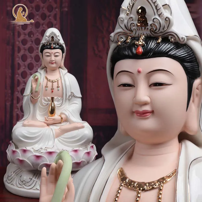 Asiatische buddhistische hochwertige Porzellan-Guan-Yin-Bodhisattva-Buddha-Skulptur, Statue für Zuhause, wirksamer Talisman, Maskottchen