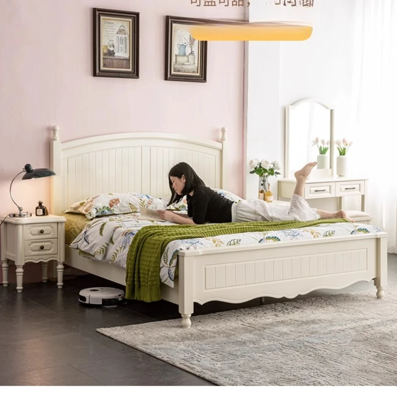 

American simple oil milk wind solid wood thickened bed