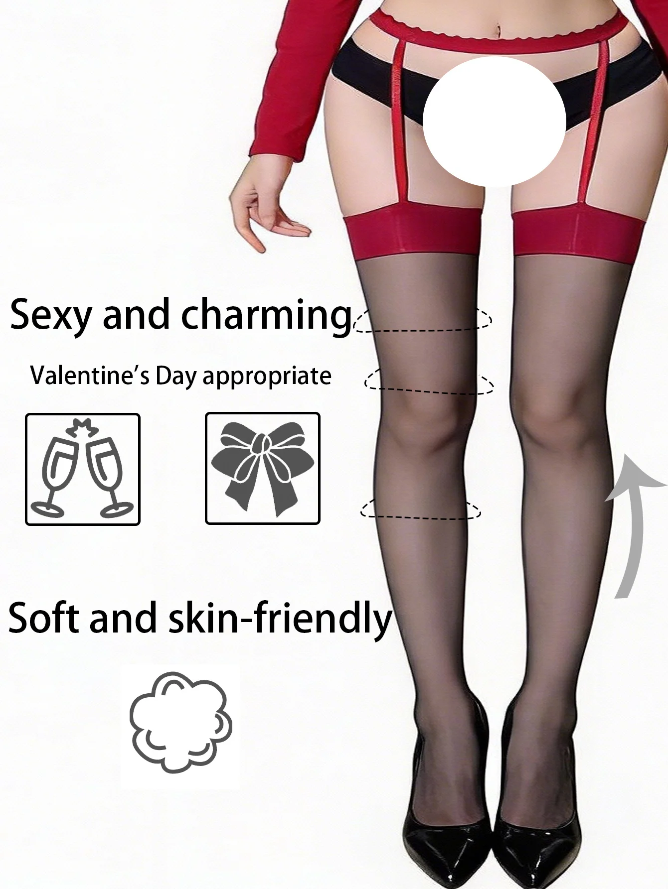 

1 пара женских сексуальных черных прозрачных чулок на подвязках с красной отделкой, ультратонкие эластичные чулки для романтической вечеринки или свидания