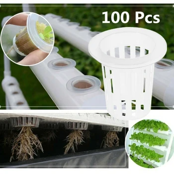 수경 재배 바구니 정원 야채 무토양 그물 냄비, 멀티 사이즈 Aeroponics 플라스틱 심기 메쉬 화분, 100 개