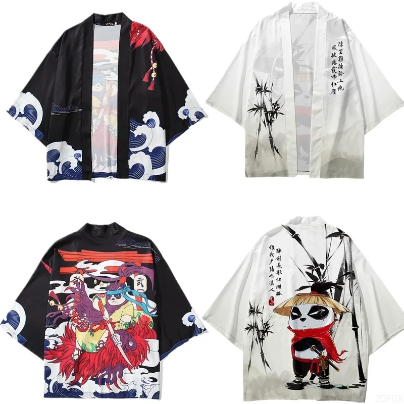 

National Treasure Style Panda Feather Woven Cloak and Kimono Shirt, Summer 3D Digital Printed Casual Half Sleeved Cardigan