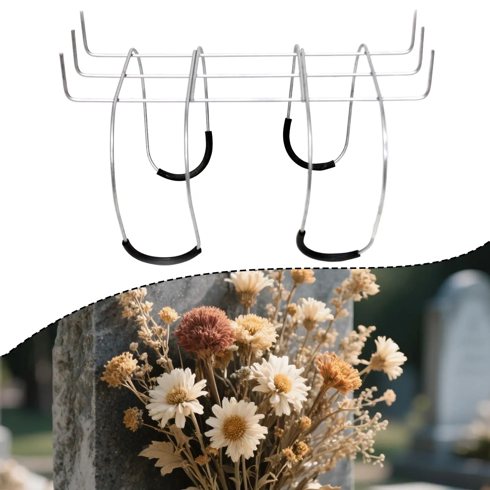 Tombstone Flower Saddle for Grave Headstone Memorial Holder Iron Wire Stand for Cemetery Decoration Flower Arrangement