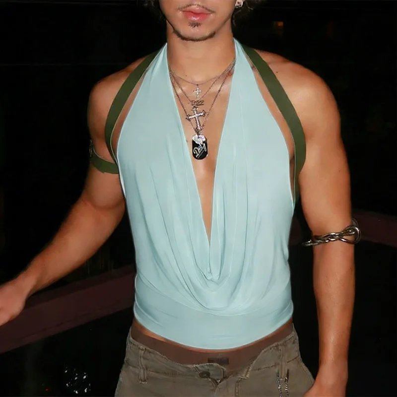 INCERUN Men Tank Tops Solid Color V Neck Sleeveless Sexy Male Vests Backless Streetwear Summer 2026 Fashion Casual Men Clothing