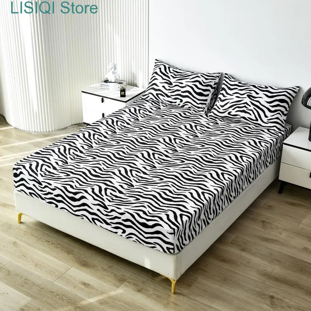 

New Black white leopard zebra bed Fitted Sheets Mattress Cover With Elastic Microfiber 90*200*30 180*200*30 150*200*30