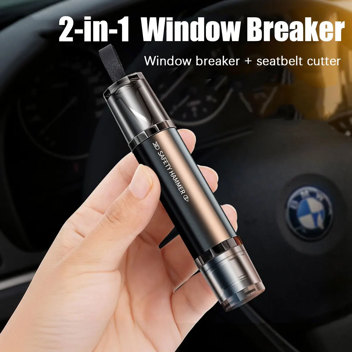 Portable Car Safety Hammer Emergency Window Glass Breaker Seat Belt Cutter High Hardness Tungsten Steel Rescue Tool JJ2744